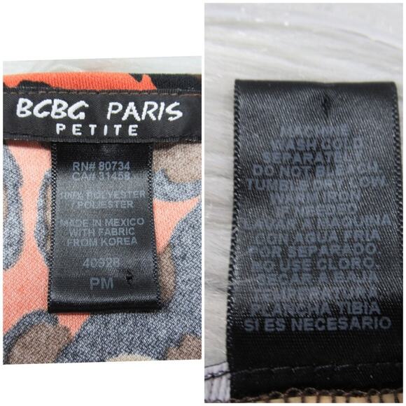 BCBG PARIS Faux-Wrap Surplice Sheath Dress Sleeveless Mixed Animal Print Size PM - Picture 10 of 11